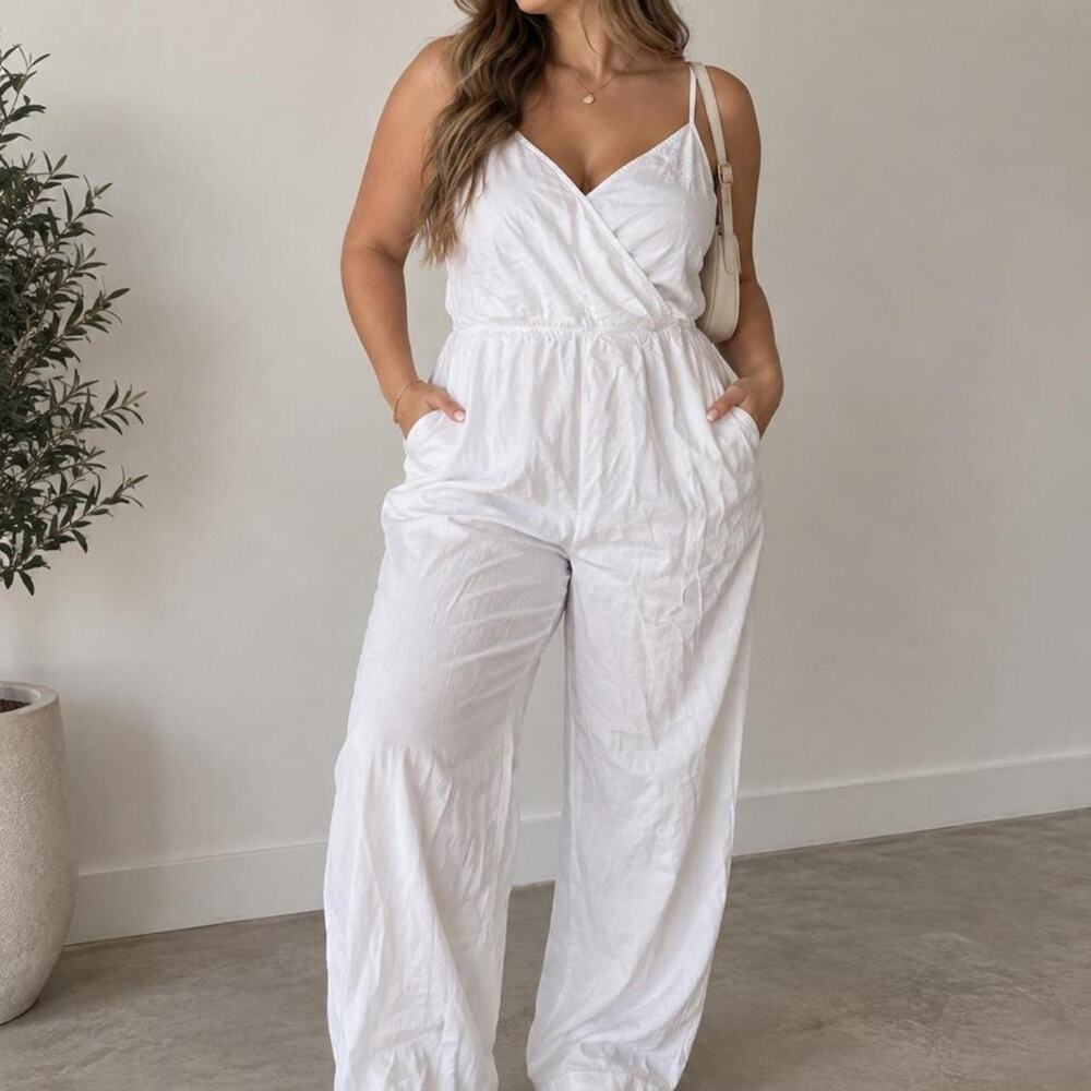 Free people white linen jumpsuit